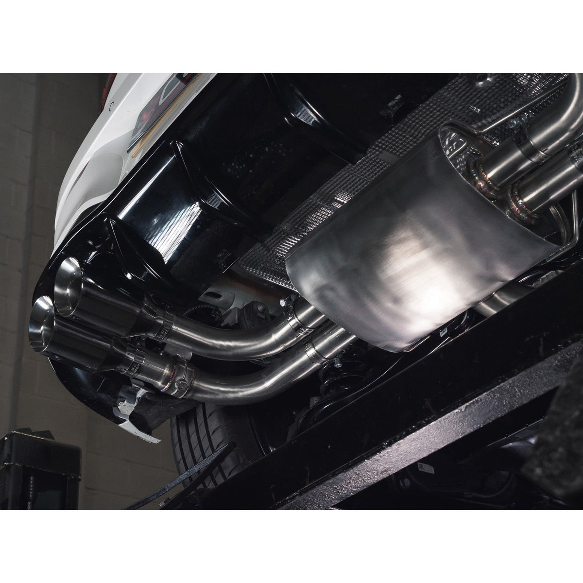 Cobra Sport VW Golf R Mk8 2.0 TSI GPF back performance exhaust, showing the sleek exhaust tips on the car's rear.