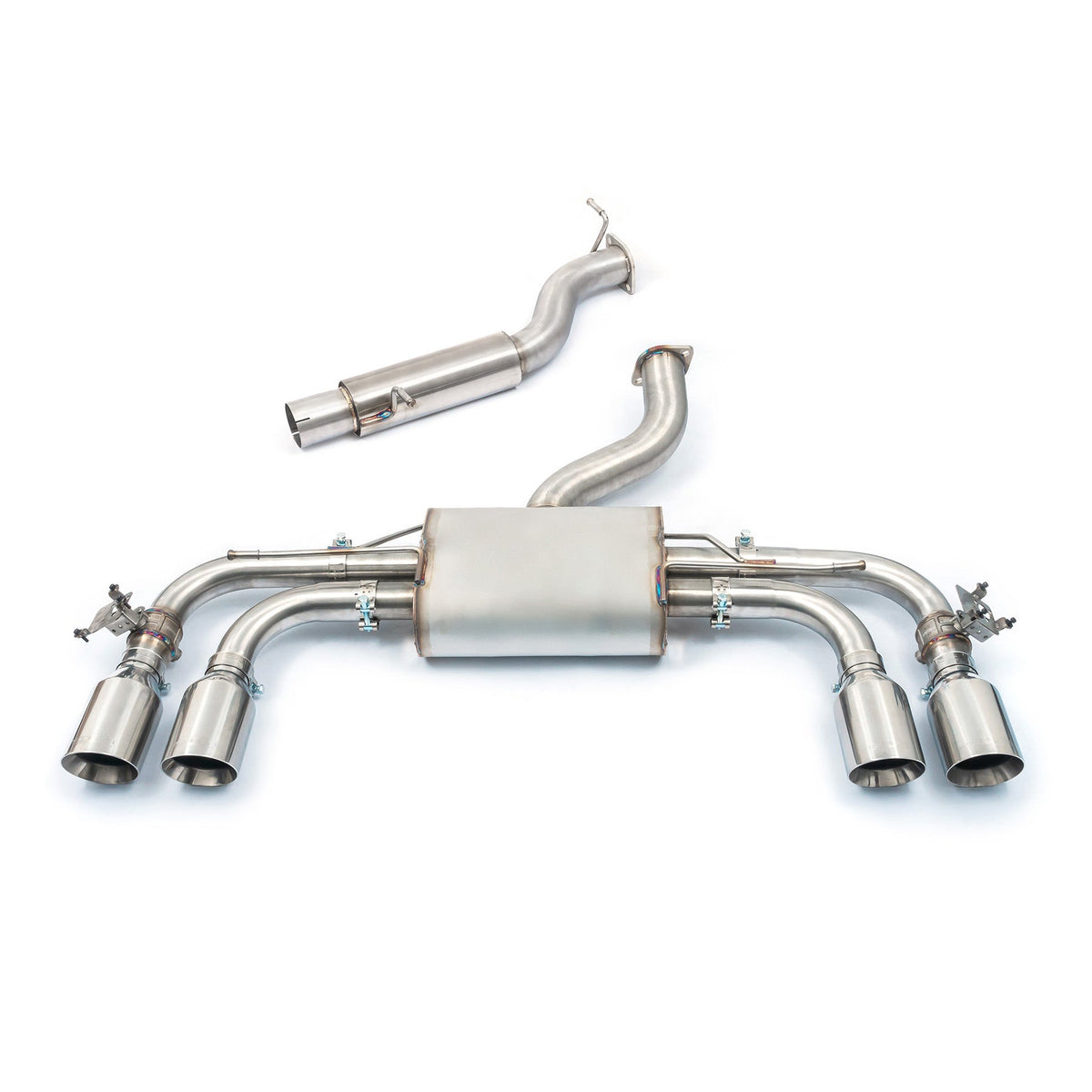 Cobra Sport VW Golf R Mk8 2.0 TSI Race GPF back performance exhaust with resonated and valved design for enhanced sound and style.