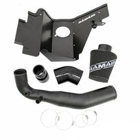 Ramair Ford Mustang 2.3 EcoBoost jet stream foam air filter heat shield and hard pipe induction kit installed in engine bay