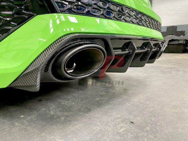 AP Automotive Passion Audi RS3 8Y rear diffuser in pre-preg carbon fiber, showcasing its sleek, aerodynamic design for 2020-2024 models.