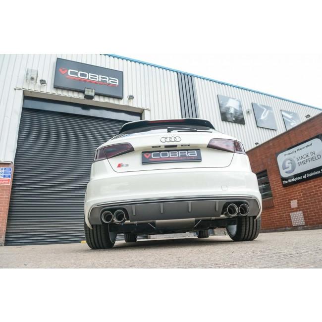 Cobra Sport Audi S3 8V 5-door Sportback cat back exhaust system with polished tips and stainless steel construction.