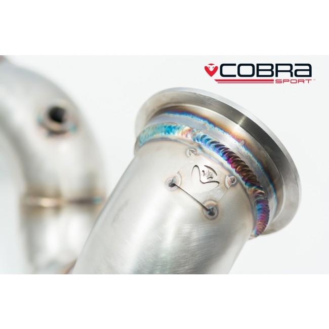 Cobra Sport turbo back performance exhaust for Audi S3 8V saloon with valved system, model years 2013-2018, installed on vehicle.