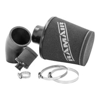 Ramair R50 Mini Cooper induction kit with black foam air filter, featuring high-performance filter element and sleek design.