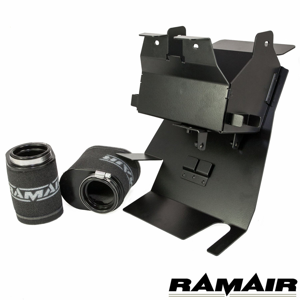 Ramair Triumph Bonneville & Thruxton air box removal induction kit installed, showing the sleek air intake components and filter.