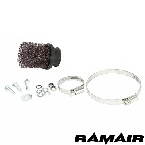 Ramair performance foam air filter and heat shield induction kit for VW Polo GTI 1.8t, showing the filter and heat shield components.