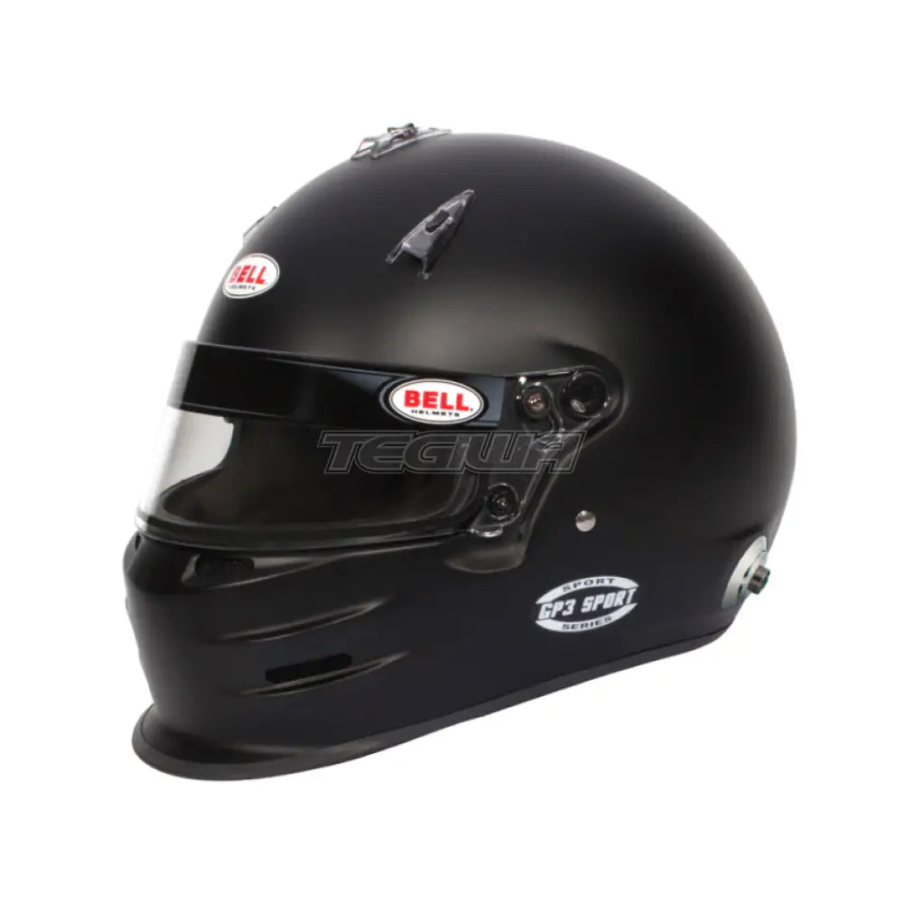 Bell Full Face GP3 Sport Helmet in matte black with FIA8859-2015 certification, featuring HANS posts for racing safety.