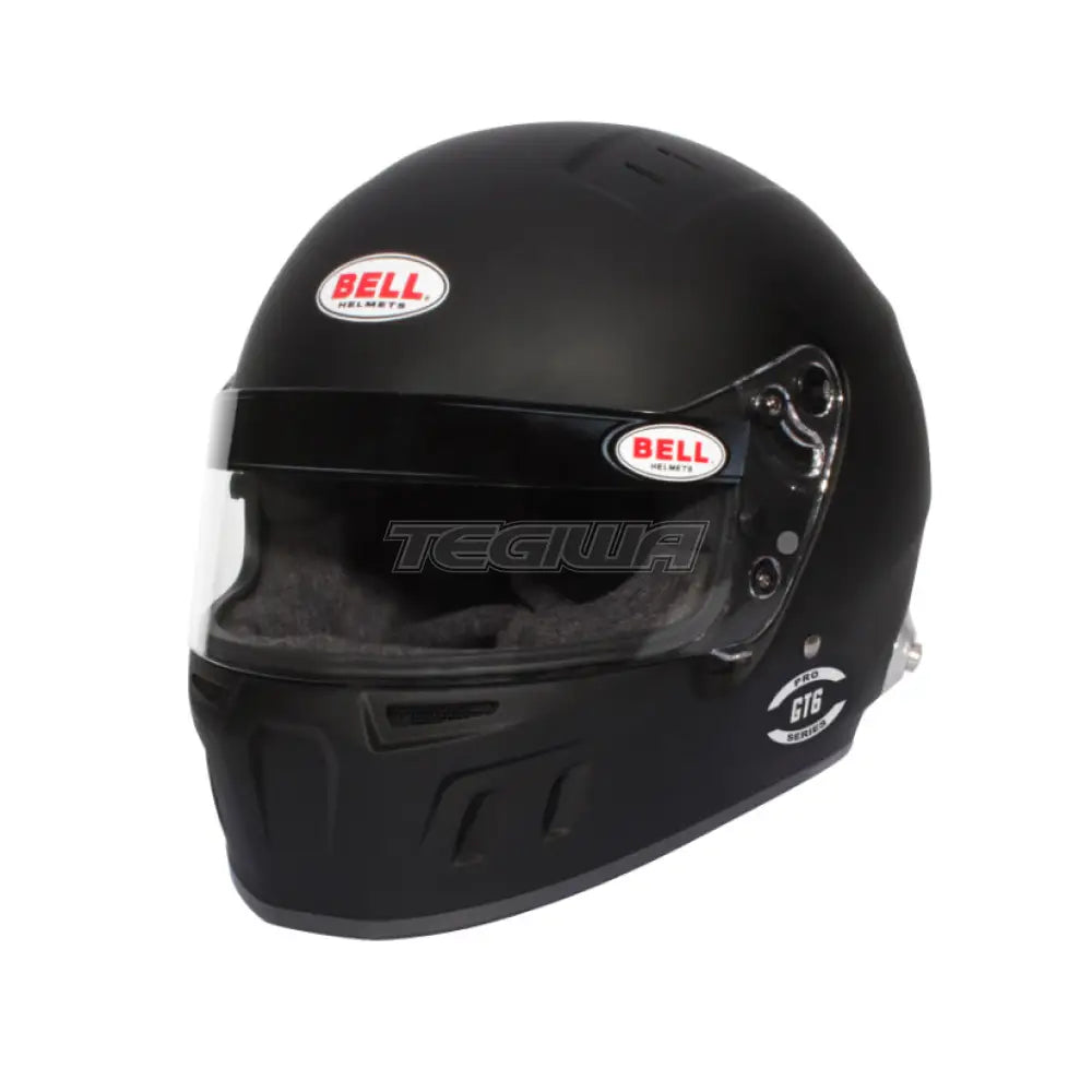 Bell Full Face GT6 Helmet in matte black with HANS device attachment, FIA8859/SA2020 certified, designed for racing safety.