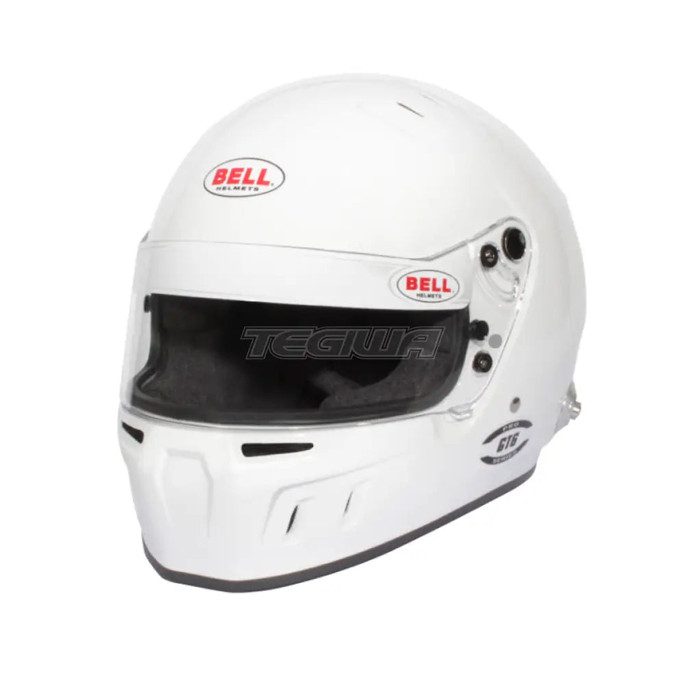 White Bell Full Face GT6 Helmet with HANS compatibility, FIA8859/SA2020 certified, designed for racing safety and protection.