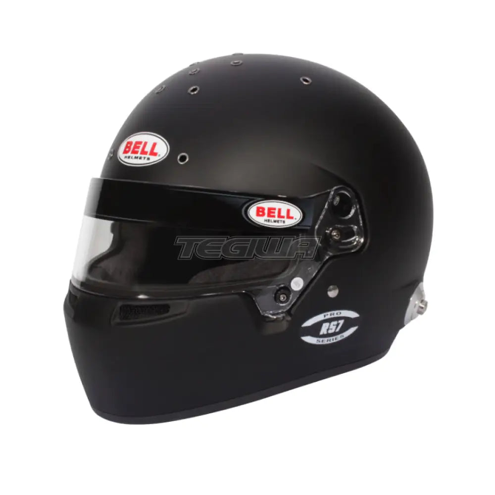 Bell Full Face RS7 Pro Helmet in matte black with HANS device, designed for FIA8859/SA2020 racing safety standards