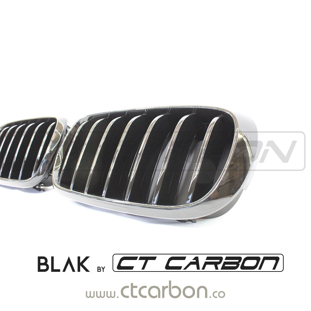 Black single slat grille for BMW F15 F16 X5 X6 by CT Carbon, featuring a sleek black finish and fitting the 2014-2018 models.