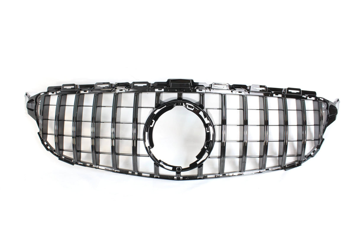 Black grille for Mercedes W205 C-Class 2014-2018 by CT Carbon, AMG GT Panamericana style without camera opening.