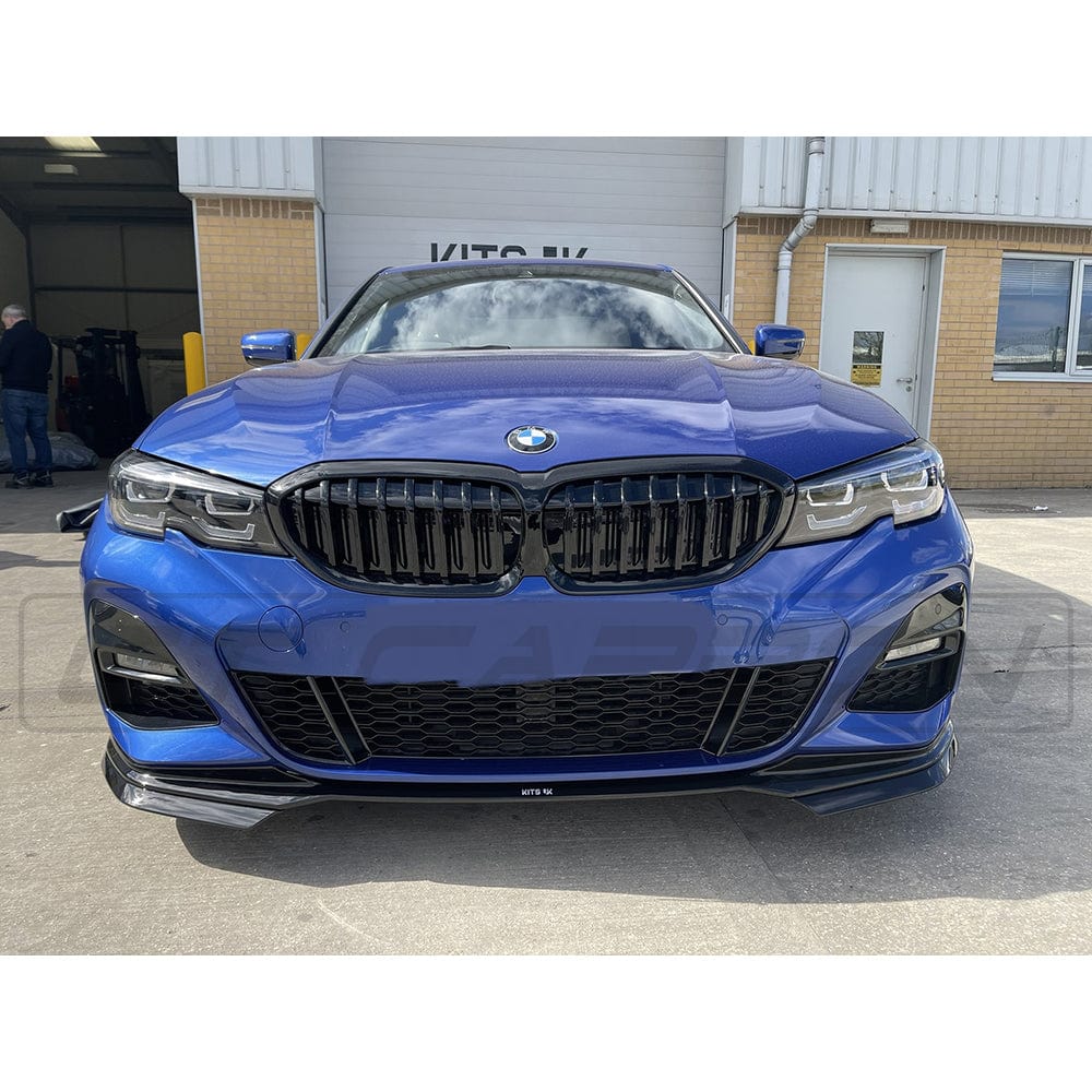 BMW 3 Series G20 G21 pre-LCI gloss black splitter by CT Carbon, front splitter with sleek MP style design.