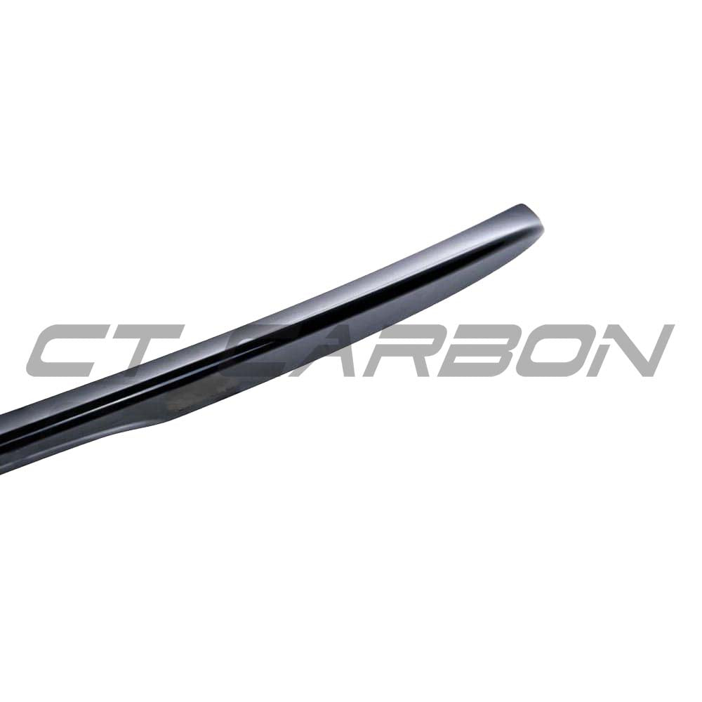 Gloss black BMW 3 Series F30 G20 spoiler by CT Carbon, rear lip style, lightweight carbon fiber finish, enhances sporty look.