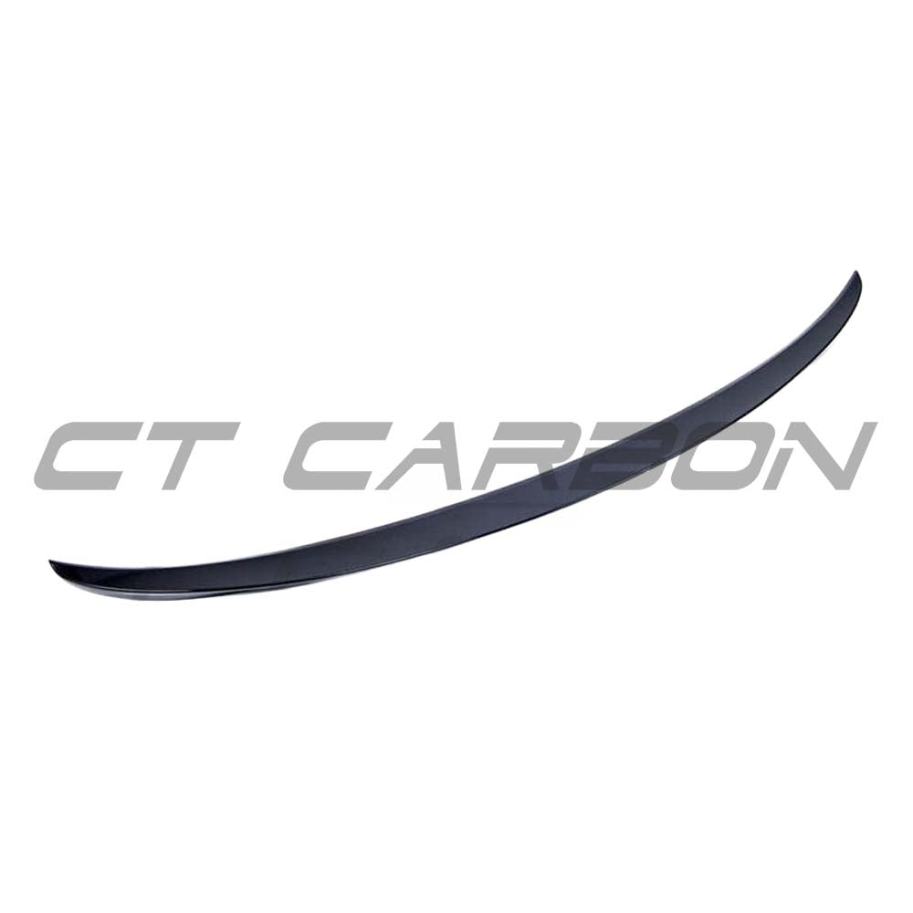 Gloss black BMW 3 Series F30 spoiler by CT Carbon, showcasing the sleek MP style design on a black vehicle.