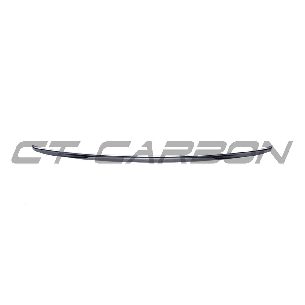 Gloss black BMW 3 Series F30 spoiler by CT Carbon, shown in MP style, enhances the vehicle's sporty look and aerodynamic profile.