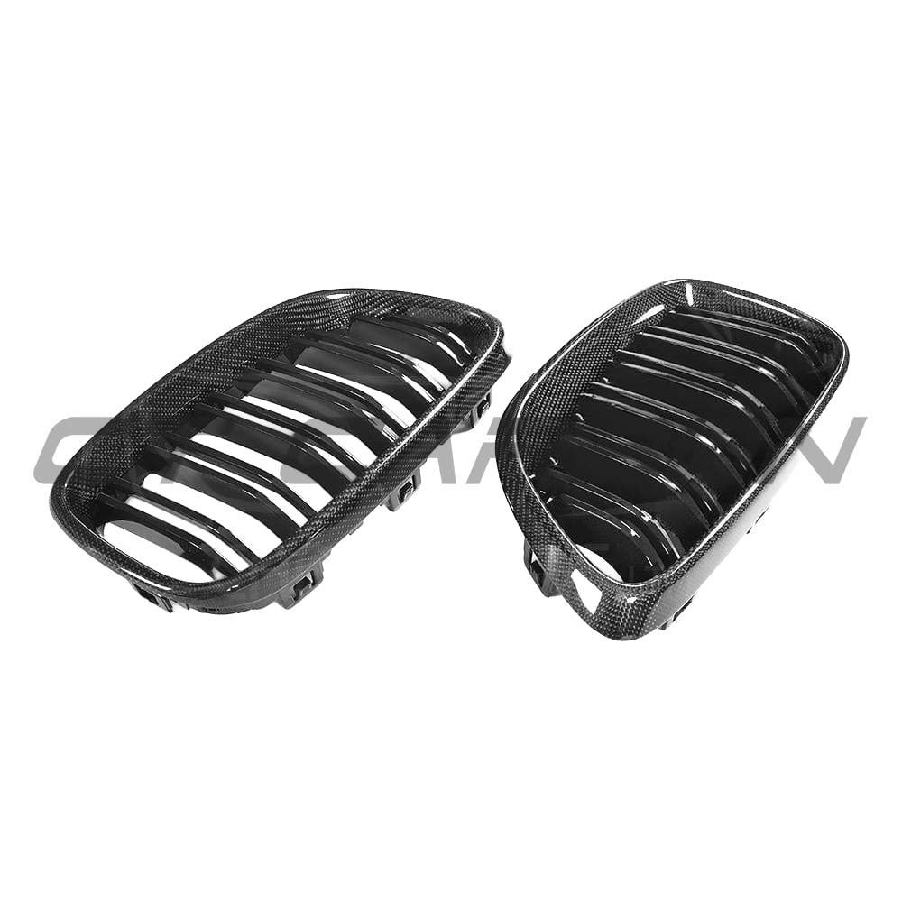 BMW F87 M2 carbon fiber grille kit by CT Carbon, featuring sleek, lightweight carbon fiber components on the car.