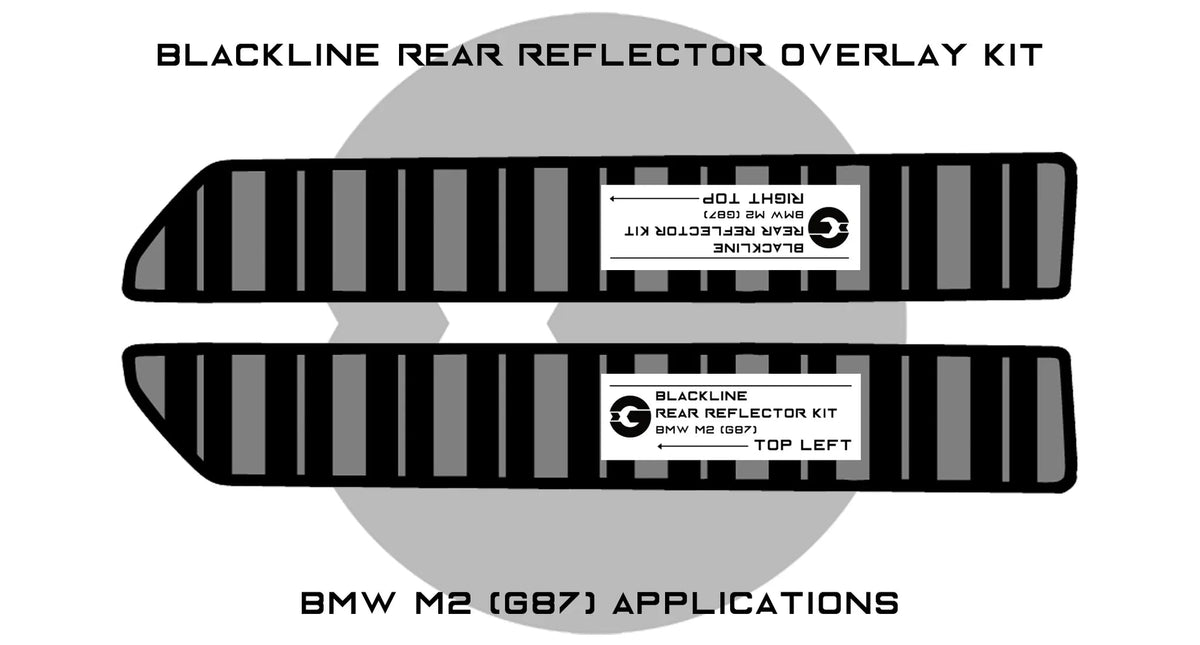 Goldenwrench BMW M2 G87 rear reflector decal sticker for engine bay trim, featuring gold-colored design on the reflector.