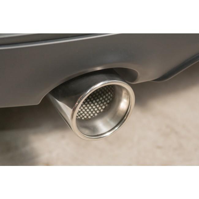 Cobra Sport BMW M240i F22/F23 LCI cat back performance exhaust system installed on a black coupe.
