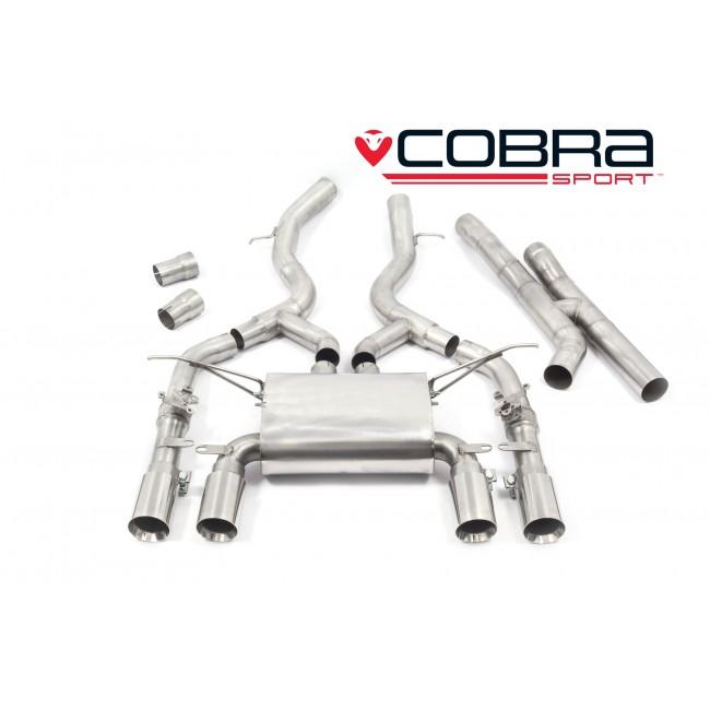 Cobra Sport GPF/OPF back exhaust system for BMW M4 Competition F82 LCI coupe, featuring a 3-inch valved secondary exhaust.