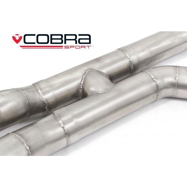 BMW M4 F82 Coupe Cobra Sport 3-inch valved primary cat back performance exhaust, showing the sleek exhaust tips and piping.