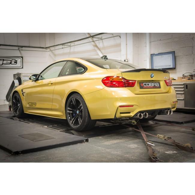 Cobra Sport BMW M4 F82 coupe 3-inch valved primary cat back performance exhaust system installed on the vehicle