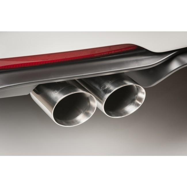 Cobra Sport quad exit performance exhaust conversion installed on BMW 320i F30 LCI/F31 LCI 2011-19, showcasing M3 style exhaust tips.