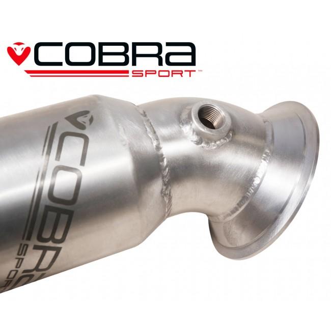 Cobra Sport BMW 335i F30/F31/F34 sports cat downpipe, performance exhaust pipe with sporty design and metal finish.