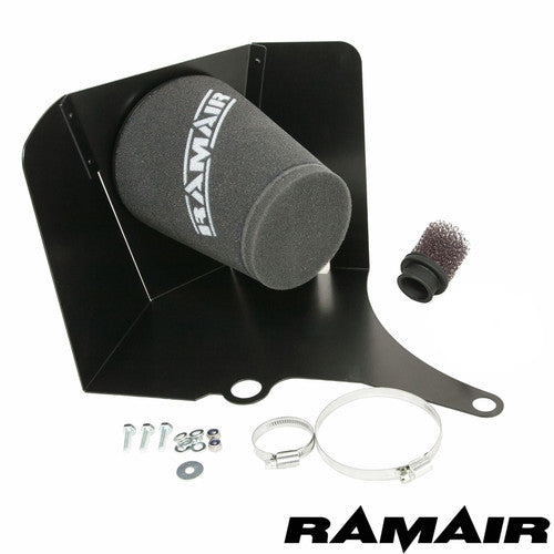 Ramair performance foam air filter and heat shield induction kit installed in a VW Polo GTI 1.8T engine bay
