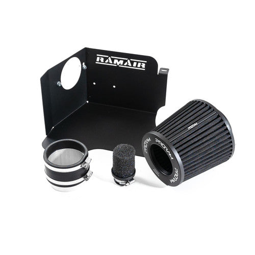 Ramair Proram performance air induction intake kit installed in a V.A.G 1.8T 20V Golf, Audi, and Seat engine bay.