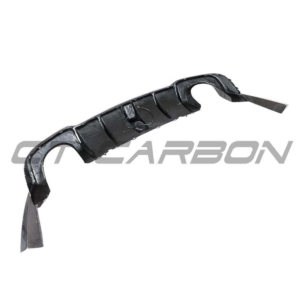 Audi RS3 8V saloon rear carbon diffuser with DTM light, made by CT Carbon, shown on the vehicle's rear end with detailed carbon fiber finish.