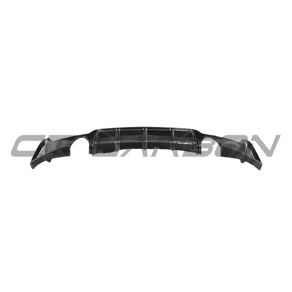 BMW F32, F33, F36 4 Series carbon fiber diffuser with dual exhausts, featuring a sleek MP style design from CT Carbon.