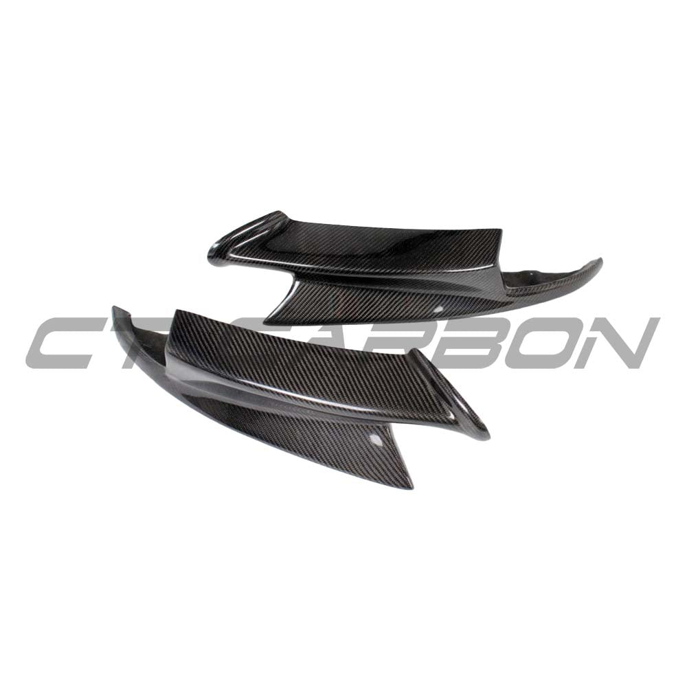 BMW M3 E92/E90 carbon front canard splitters by CT Carbon, made from lightweight carbon fiber for sporty aerodynamic enhancement.