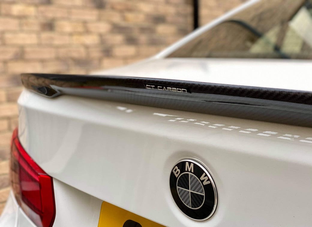 BMW F30 3 Series saloon with CT Carbon full carbon fibre kit, showing front bumper, side skirts, and rear diffuser.