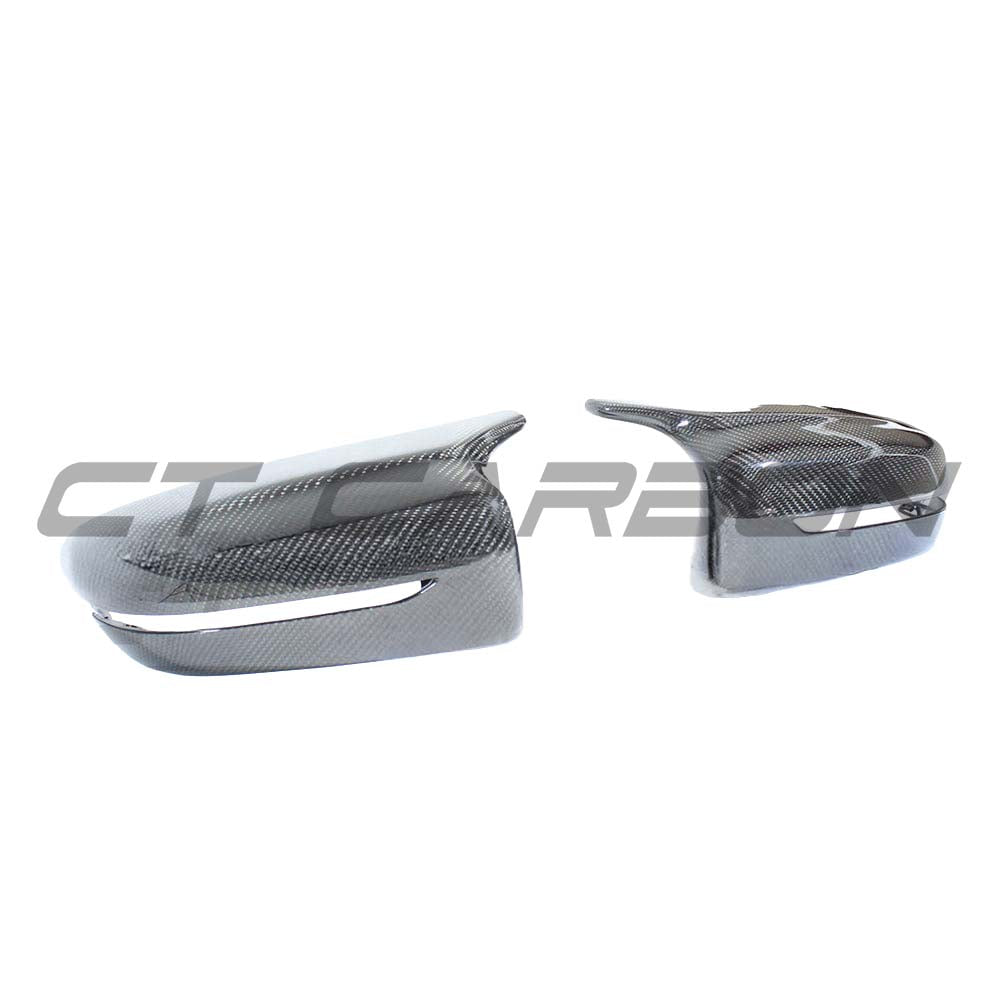 BMW 3, 4, 5 Series G20, G22, G30 Carbon Fibre Mirrors by CT Carbon, RHD only, showcasing sleek, lightweight mirror replacements.