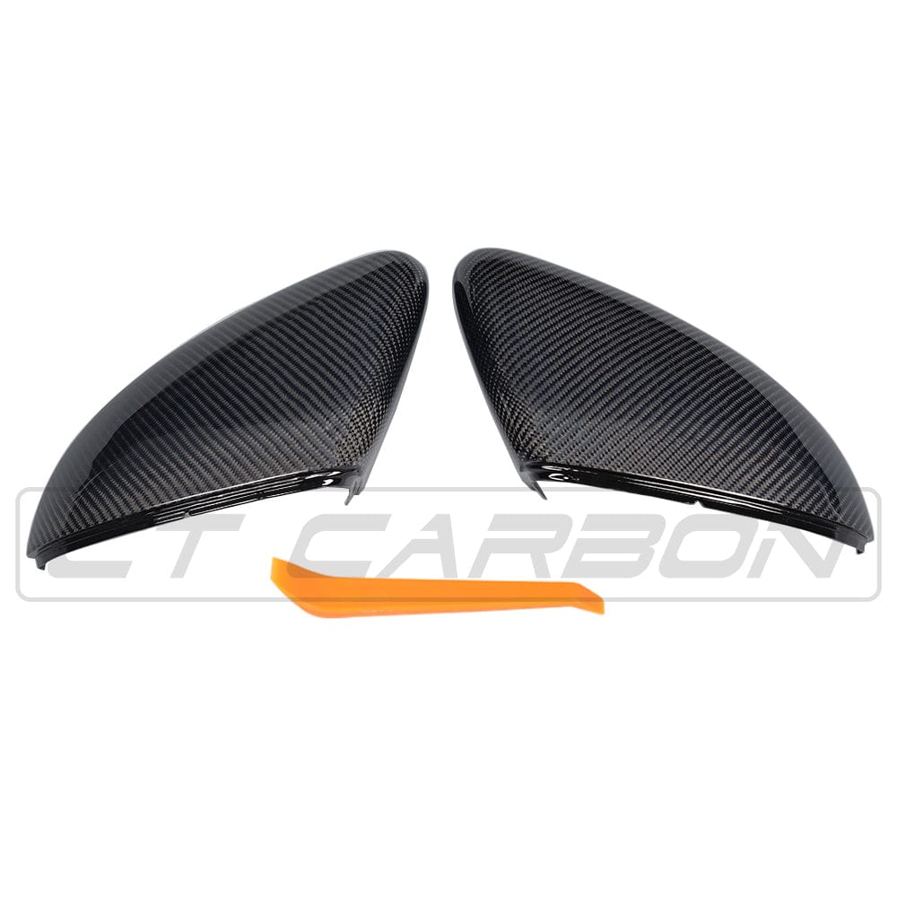 Volkswagen Golf MK7/7.5 CT Carbon carbon fiber mirror replacements, sleek and lightweight accessories with a glossy finish.