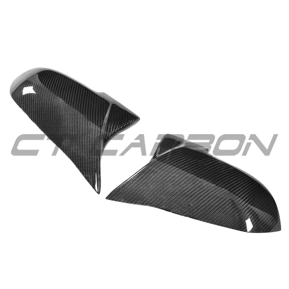 BMW Fxx 1-4 Series carbon fiber mirrors by CT Carbon, showing sleek OEM style replacement mirrors with carbon fiber finish.