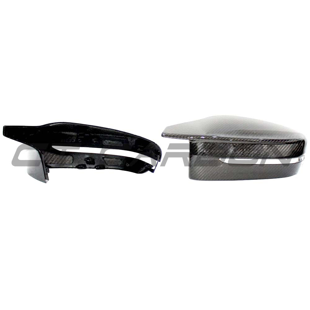 BMW M2 M3 M4 G80 G81 G82 G83 G87 carbon fiber replacement mirrors for RHD, by CT Carbon, showing sleek, lightweight design.