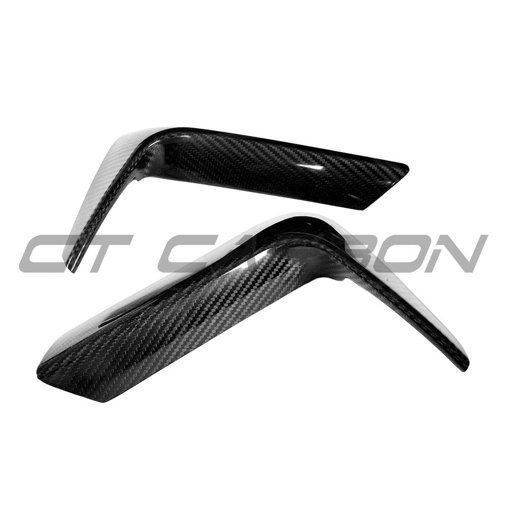 BMW M3 M4 F80 F82 F83 CT Carbon rear carbon fibre bumper canards, close-up view showing aerodynamic design and glossy finish.