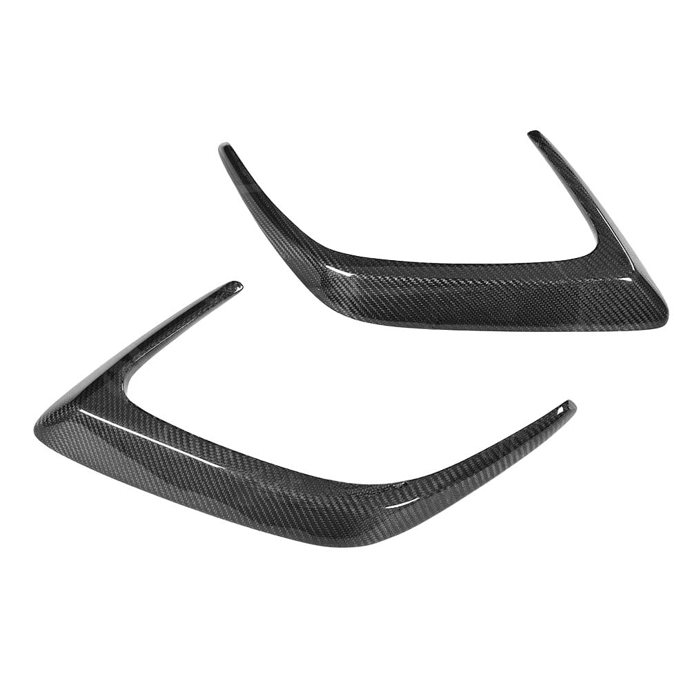 Black carbon fiber rear bumper canards for Mercedes W205 C63 and C63S coupe by CT Carbon, mounted on the vehicle's rear bumper.