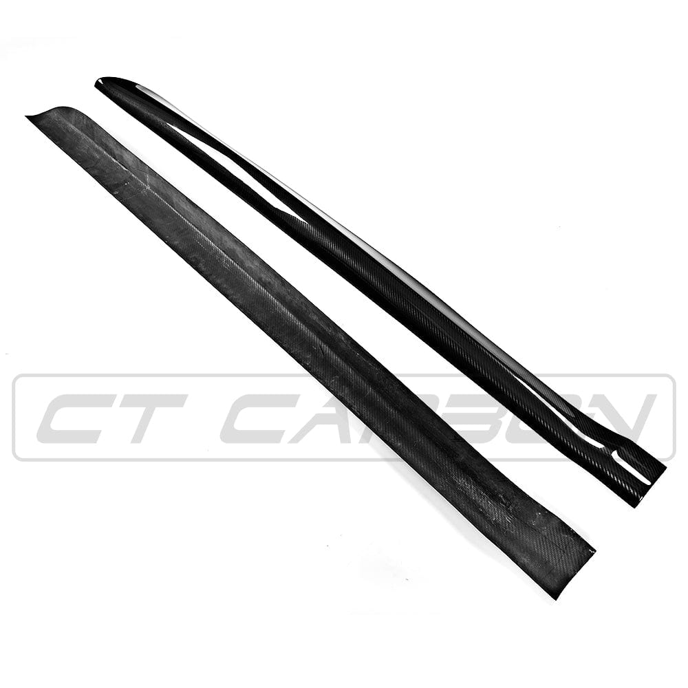 BMW F15/F85 X5 X5M carbon fiber side skirts by CT Carbon, showcasing sleek, textured side skirts for enhanced vehicle style.