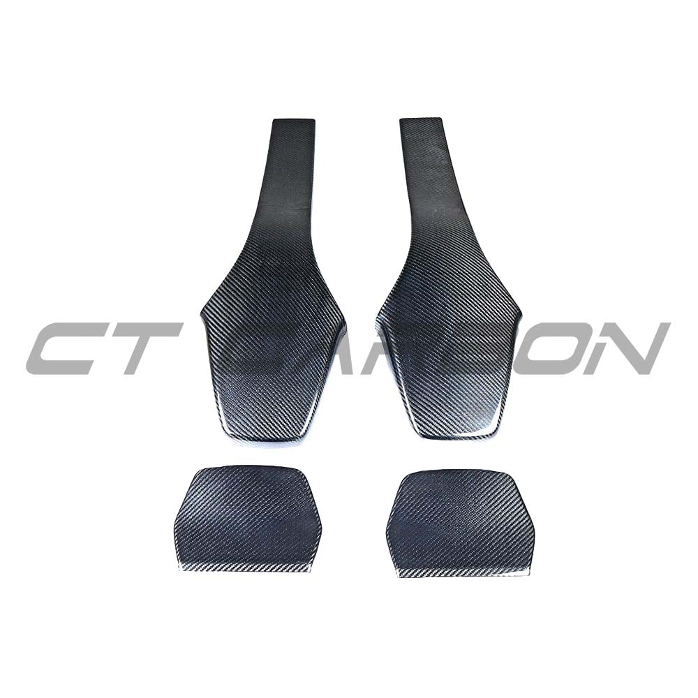 BMW M2C, M3, M4 carbon fibre seat back accessory by CT Carbon, showcasing sleek, lightweight carbon fibre design.