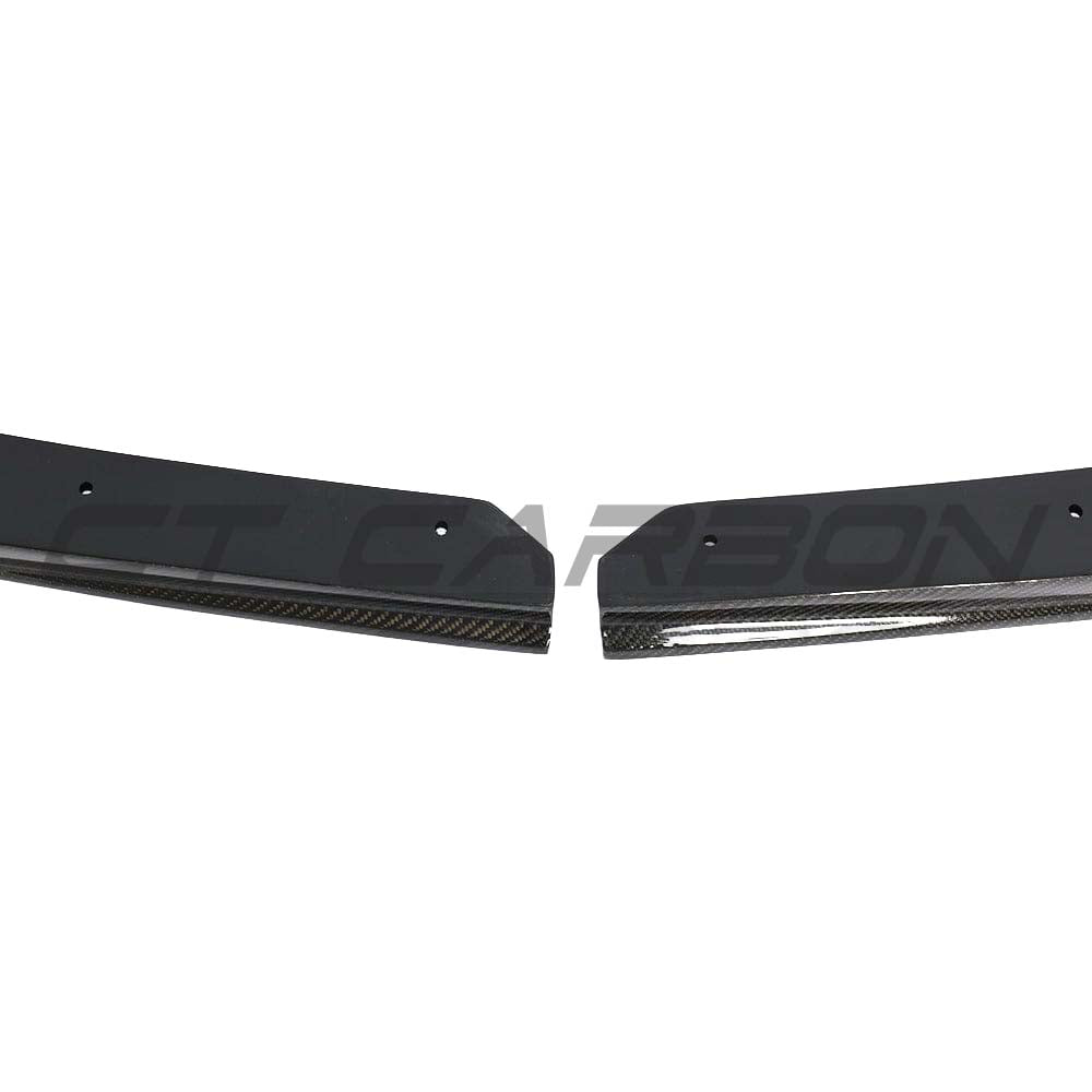 BMW M3 M4 F80 F82 F83 carbon fibre rear bumper corners from CT Carbon, close-up view showing sleek, lightweight accessory details.