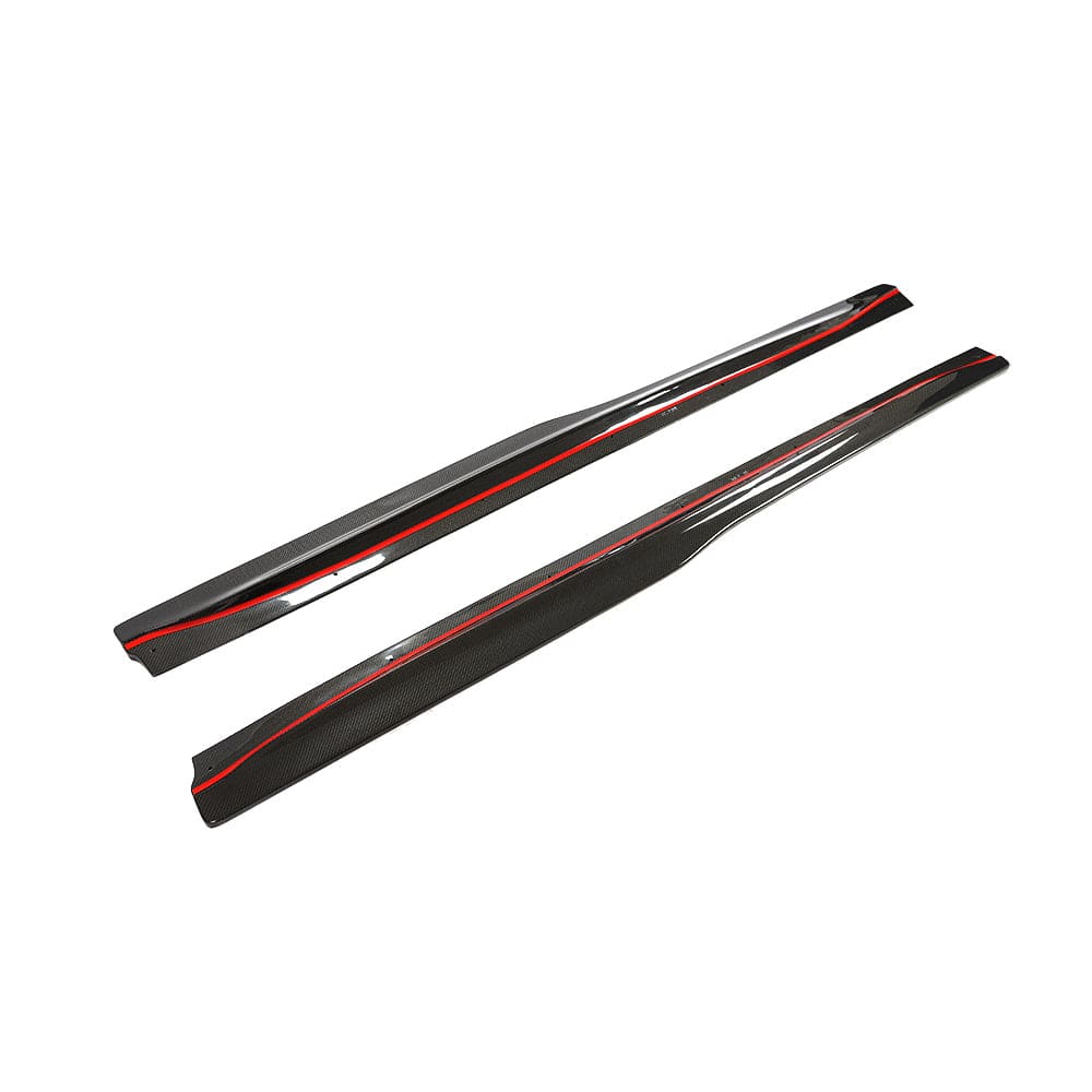 BMW M4 F82 F83 carbon fibre side skirts by CT Carbon, showcasing sleek PS style design on a sporty vehicle.