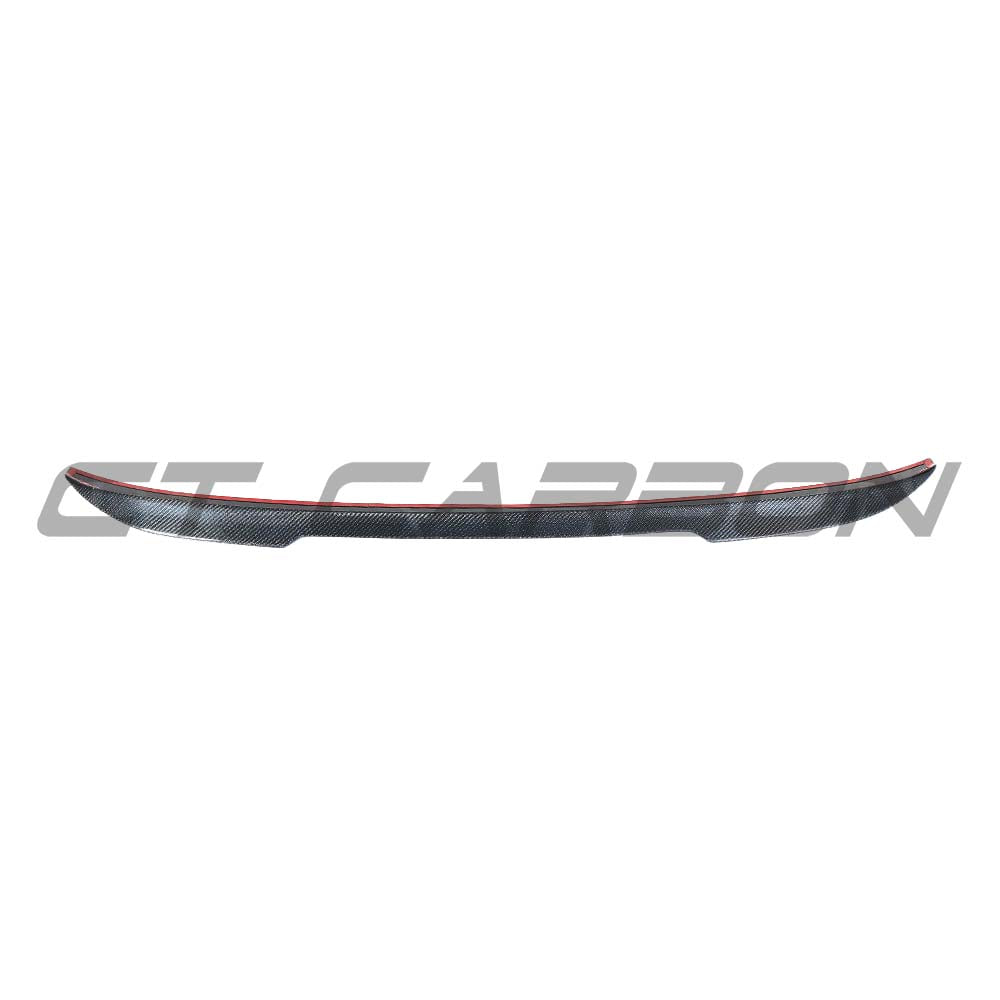 BMW M5 F90 and G30 5 Series carbon fiber spoiler by CT Carbon, showcasing sleek, aerodynamic design on a sporty car.