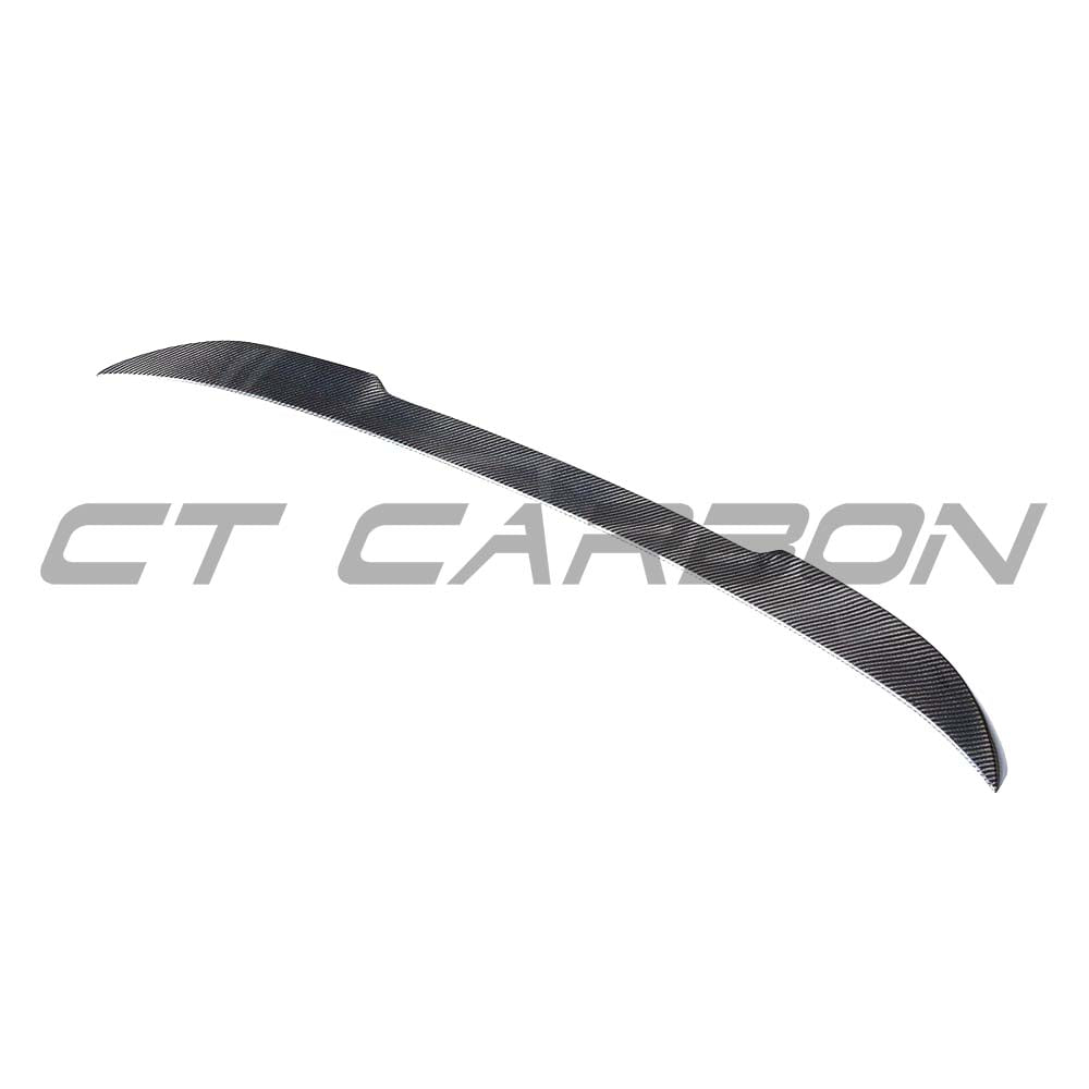 BMW M5 F90 and G30 5 Series carbon fibre spoiler by CT Carbon, showcasing the sleek, textured carbon fiber design.