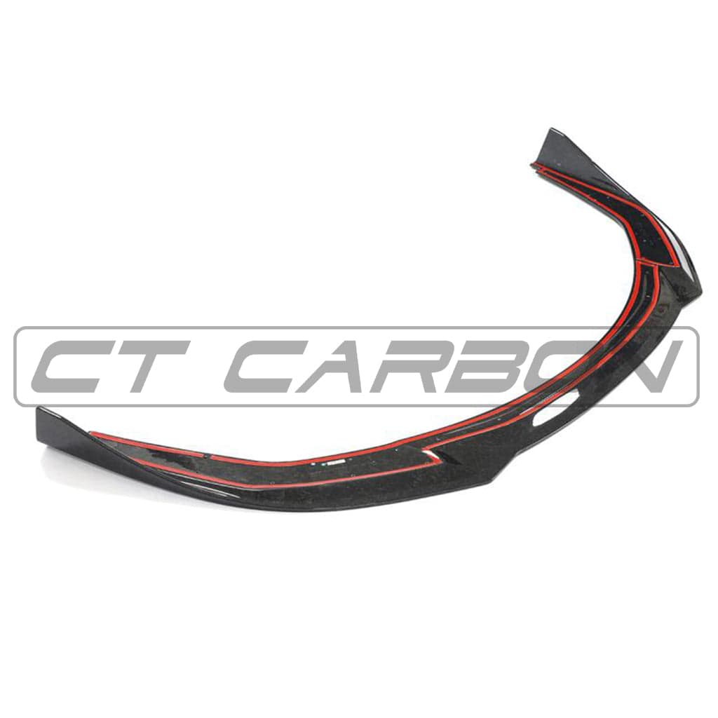 CT Carbon Lamborghini Huracan Performante forged splitter, lightweight aerodynamic car part with sleek black finish.