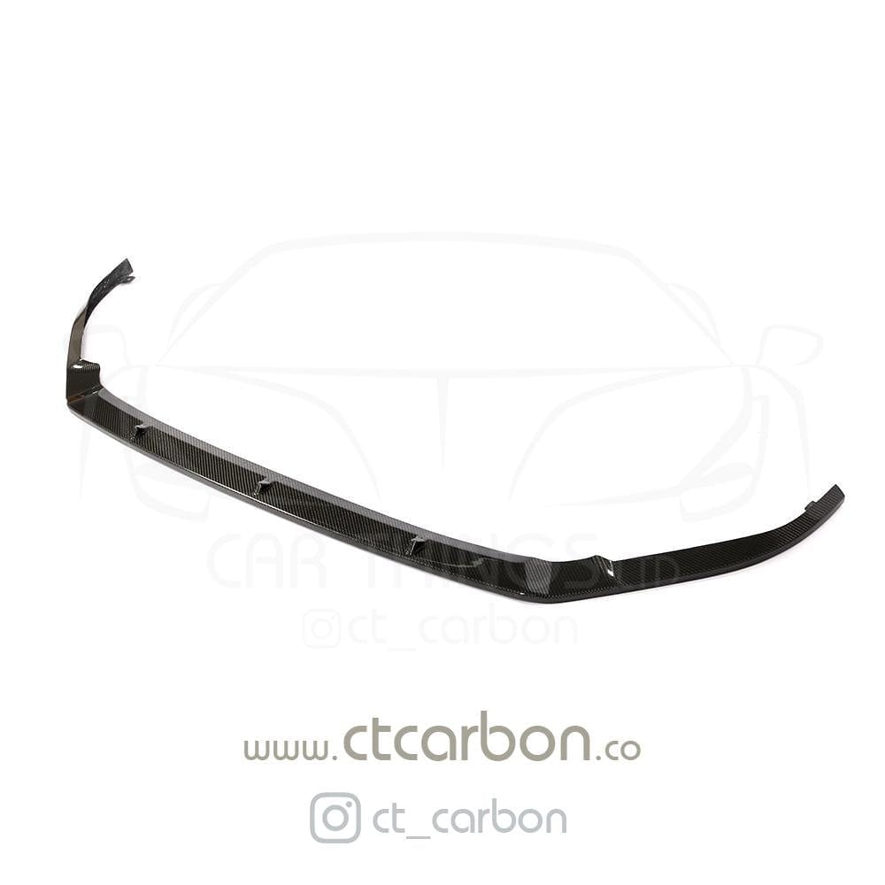 CT Carbon VW Golf R MK7.5 carbon fiber splitter, front aerodynamic accessory, shown installed on the vehicle's lower bumper.