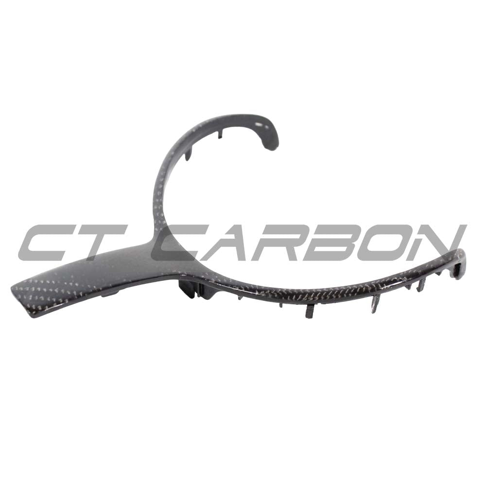 BMW M Sport Fxx carbon fibre steering wheel trim by CT Carbon, featuring sleek black finish and textured carbon fiber design.