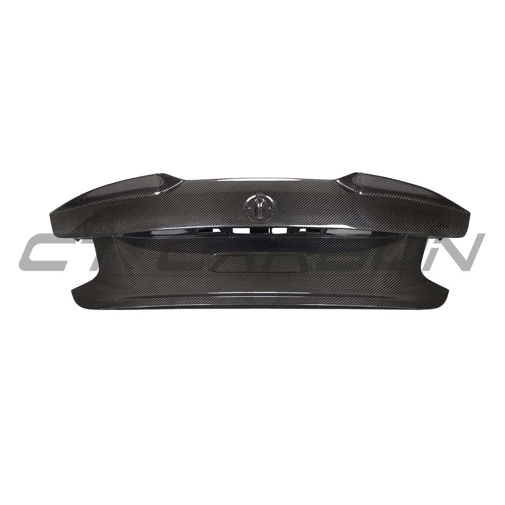 BMW M2 F87 M2C F22 carbon fibre bootlid by CT Carbon, showing sleek, lightweight design with textured carbon fiber surface.