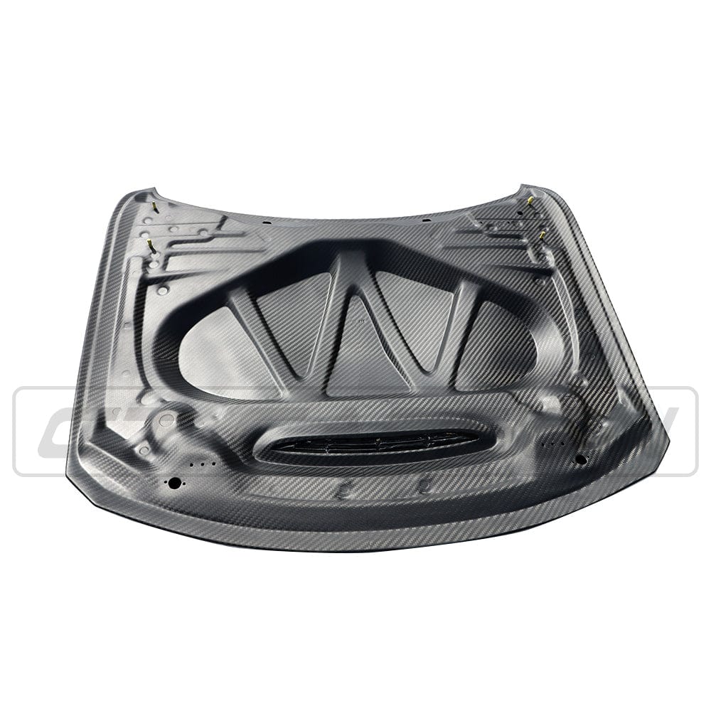BMW M3 M4 F80 F82 F83 carbon fiber bonnet by CT Carbon, GTS style, showcasing lightweight, high-performance car hood.